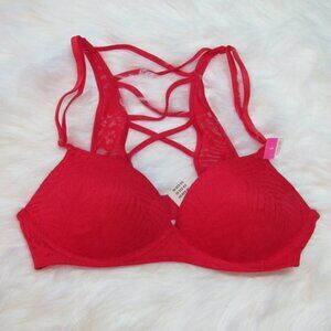 PINK Red Wireless Lace Bralette